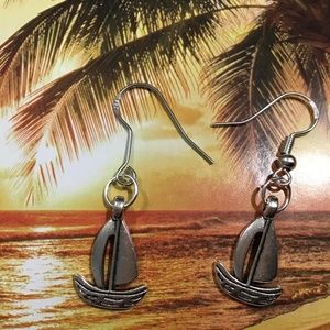 Silver 925 sailboat earrings fishhooks beach new